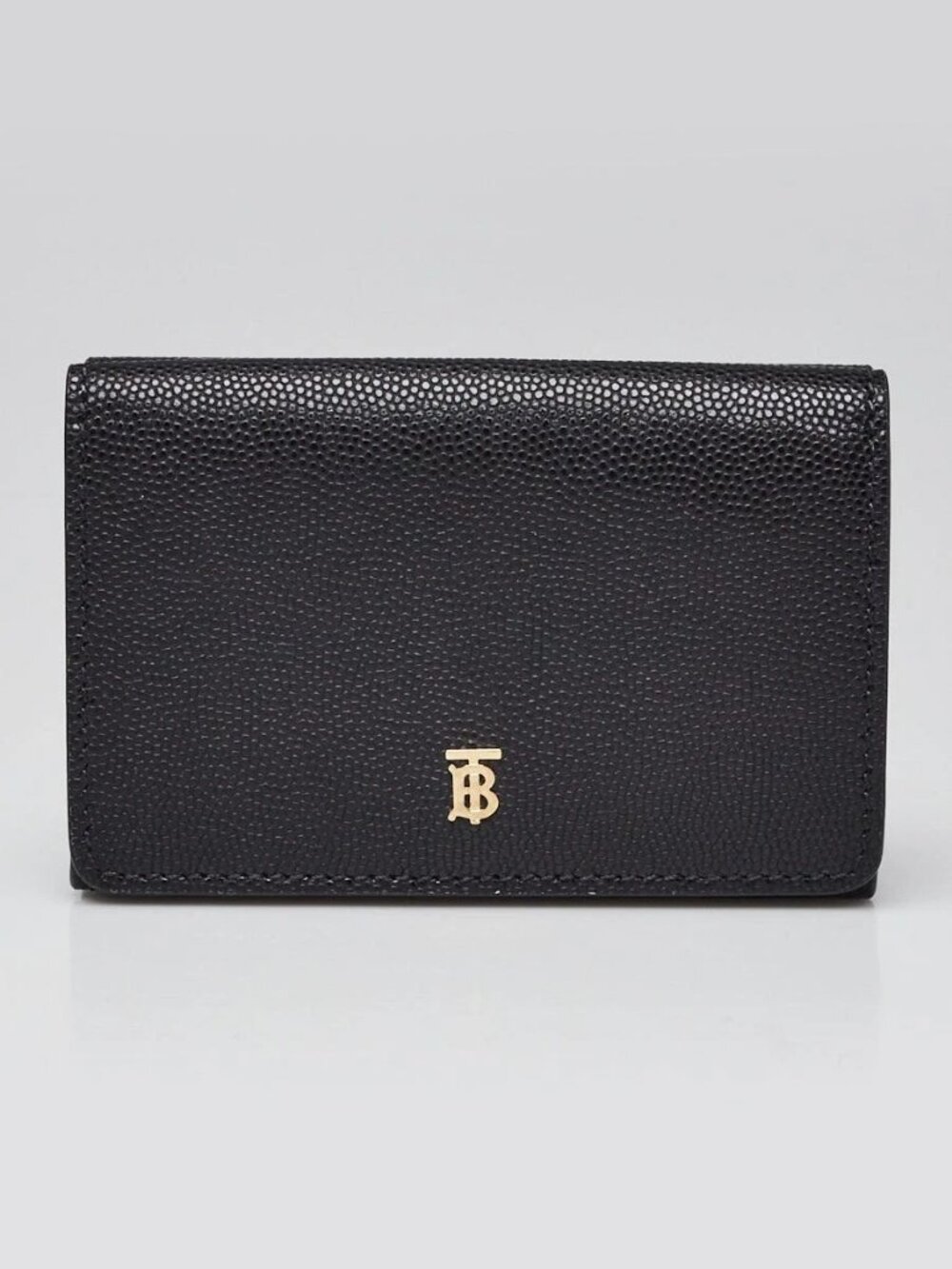 Burberry Black Grained Leather TB Compact Lark Wallet